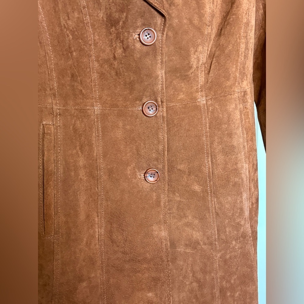 Chadwicks of Boston Vintage Suede Longline Coat - Size 2P - 100% Leather - Picture 3 of 5
